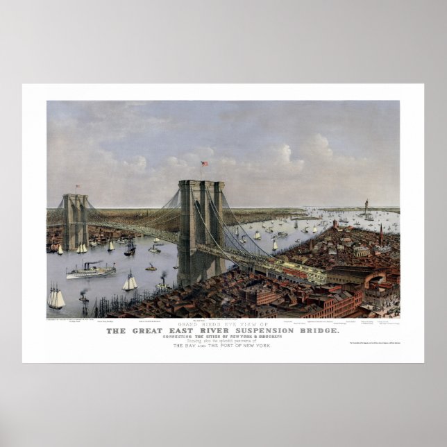 New York & Brooklyn, NY Panoramic Karta - 1885 Poster (Framsidan)