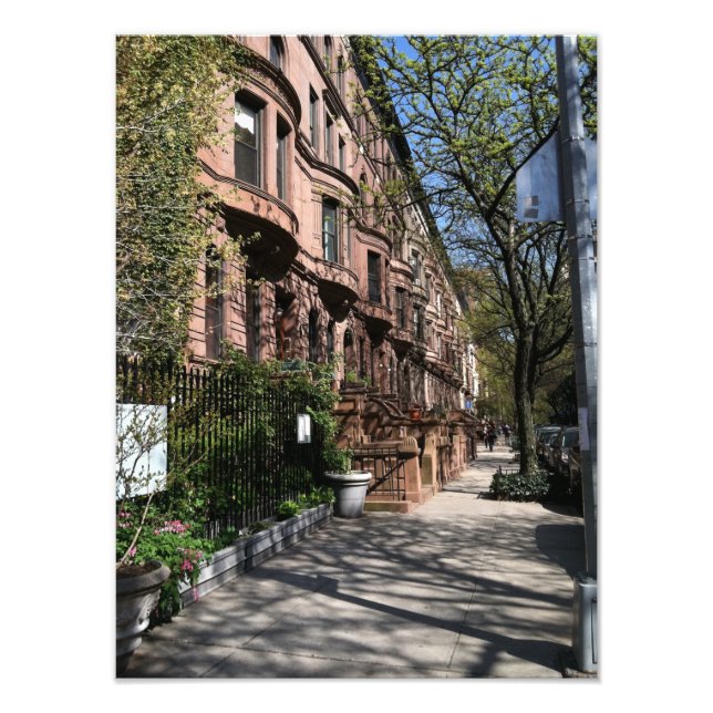 New York Brownstones Upper Väster Side Byggnad NYC Fototryck (Framsidan)