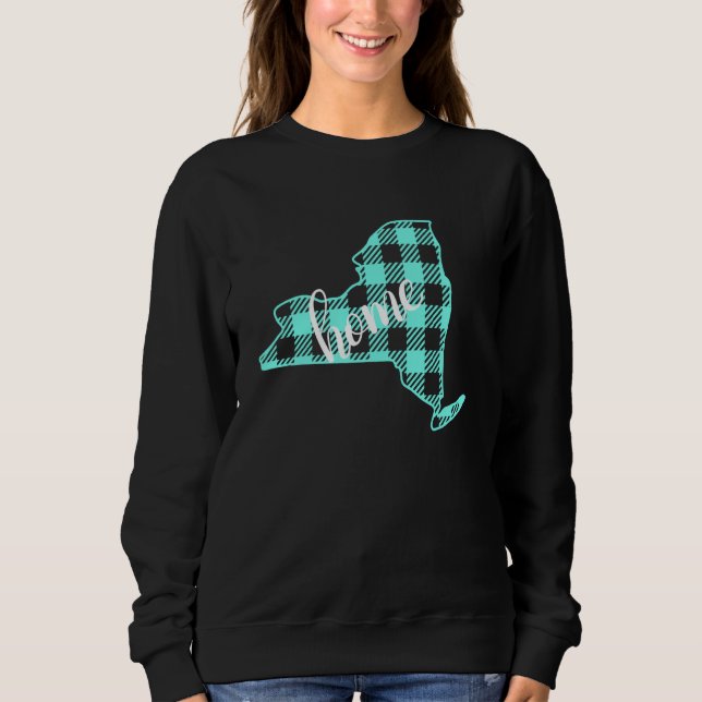 New York Buffalo Plaid Home State Country USA Teal T Shirt (Framsida)
