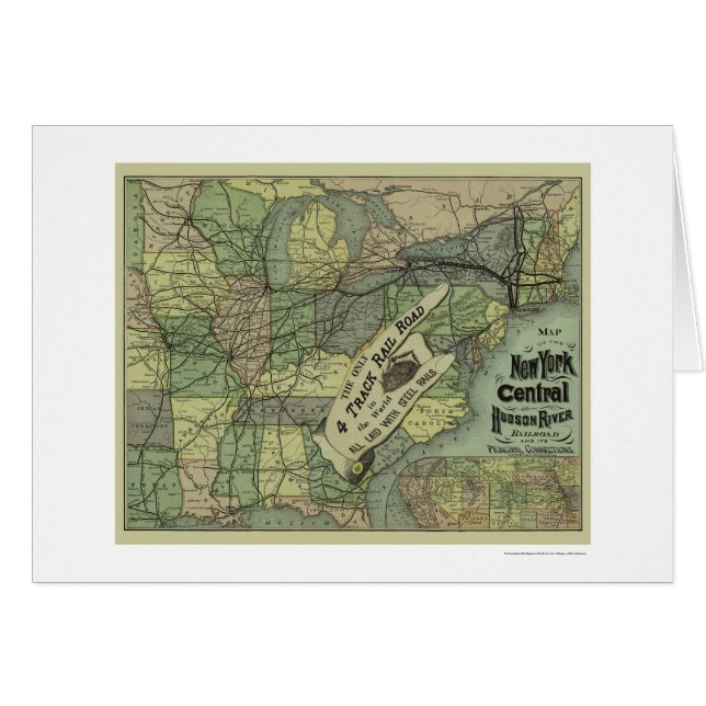 New York central & Hudson järnvägkarta 1876 Hälsningskort (Framsidan Horizontal)