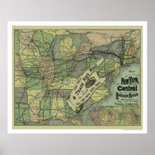 New York Central & Hudson Railroad Karta 1876 Poster