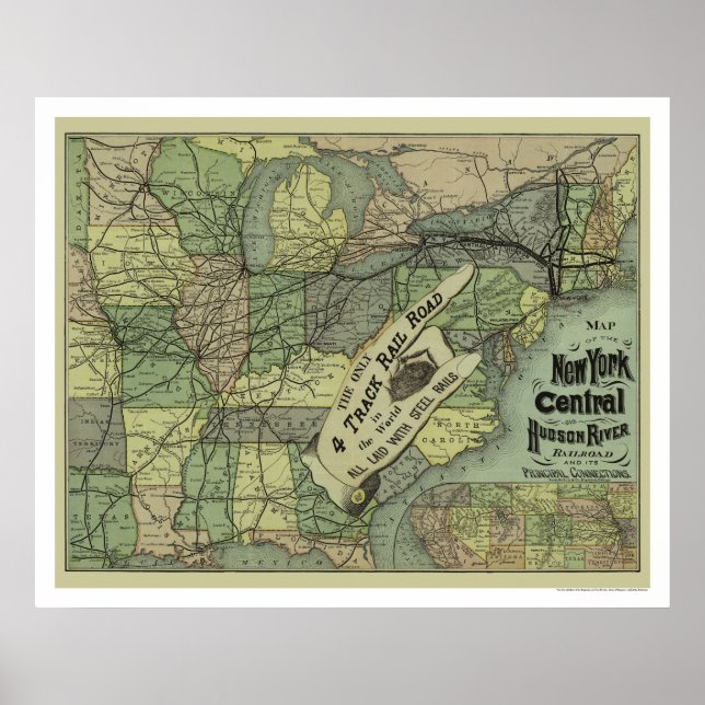 New York Central & Hudson Railroad Karta 1876 Poster (Framsidan)