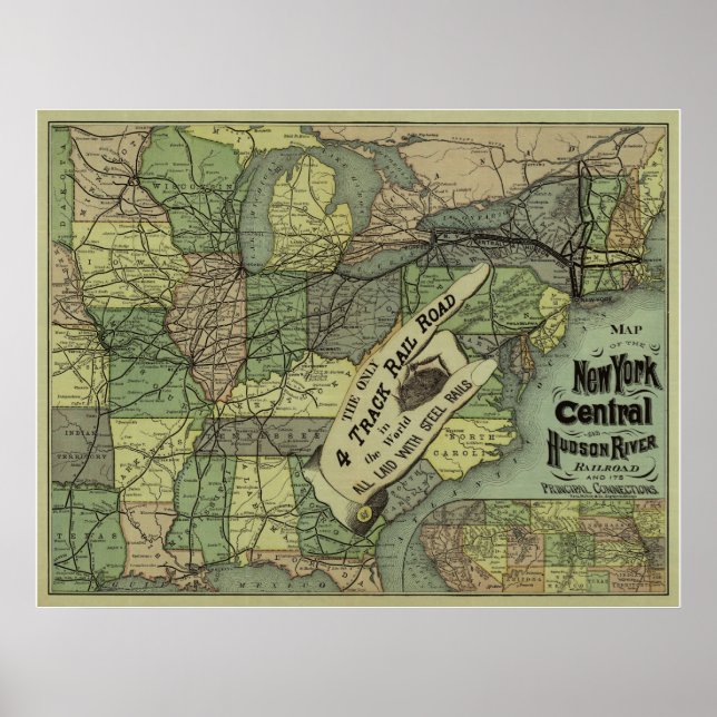New York Central & Hudson River Railroad Karta Poster (Framsidan)
