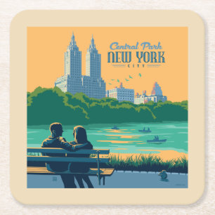 New York Central Park Bench Underlägg Papper Kvadrat