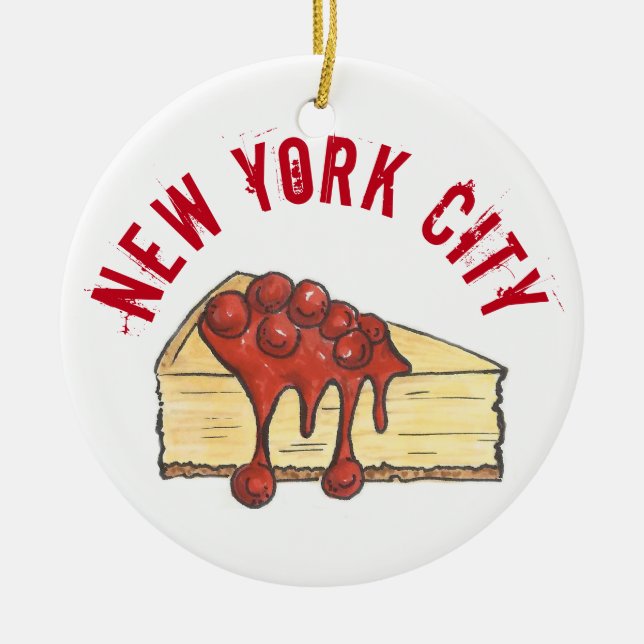 New York Cherry Cheesecake Slice NYC Julgransprydnad Keramik (Framsidan)