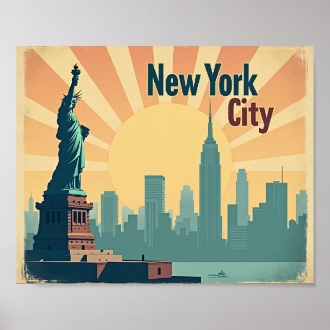 New York City –  10"x8" Art Deco Skyline Affisch  (Framsidan)