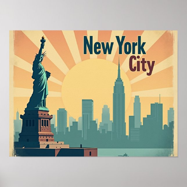 New York City –  16"x12" Art Deco Skyline Poster (Framsidan)