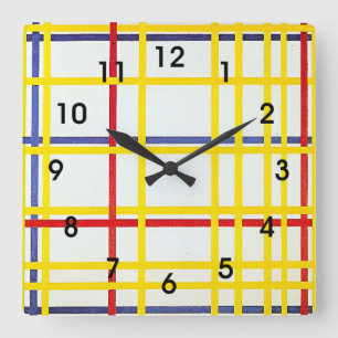 New York City 1 av Piet Mondrian Fyrkantig Klocka