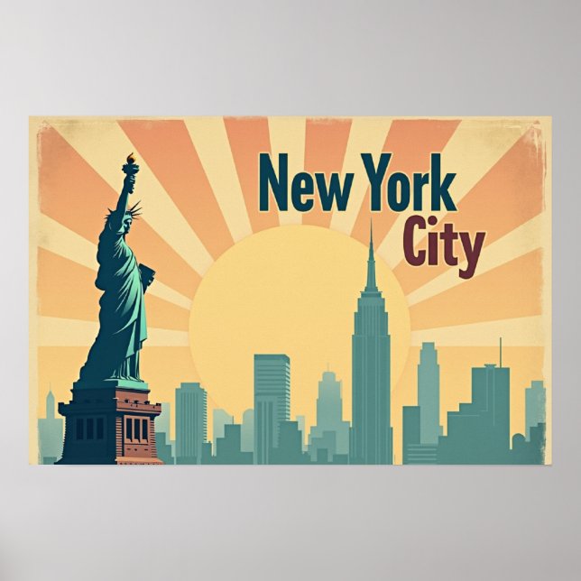 New York City –  24"x16" Art Deco Skyline Affisch (Framsidan)
