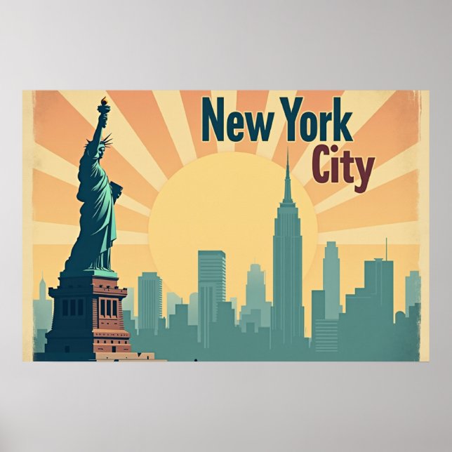 New York City –  30"x20" Art Deco Skyline Affisch (Framsidan)