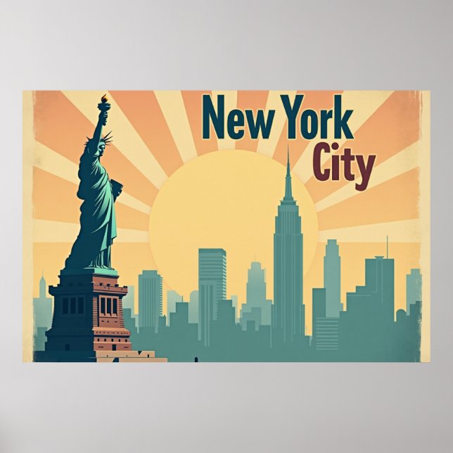 New York City –  36"x24" Art Deco Skyline Affisch (Framsidan)