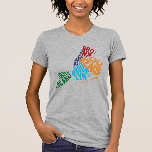 New York City 5 Boroughs Calligram Karta T Shirt (Framsida)