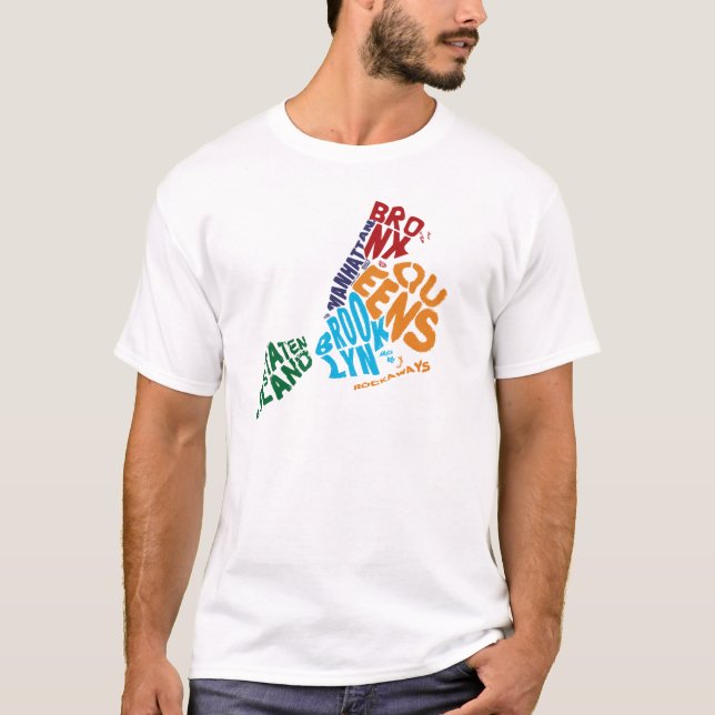 New York City 5 Boroughs Calligram Karta Tee Shirt (Framsida)