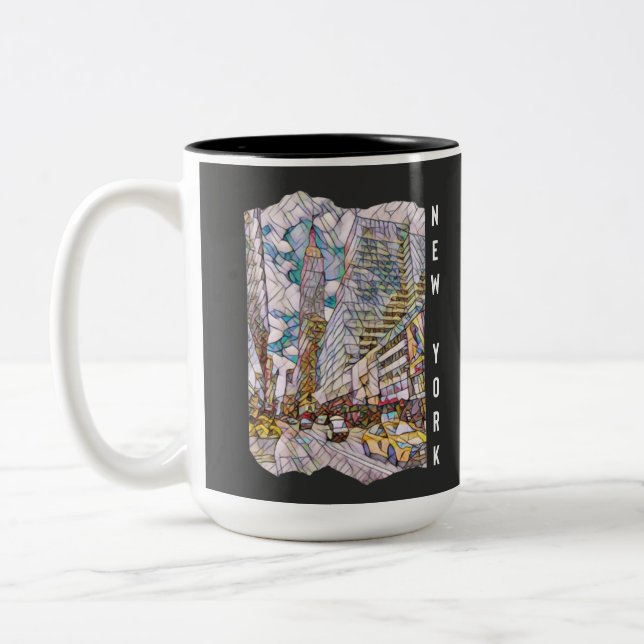 New York City Aesthetic Mosaic Art Två-Tonad Mugg (Vänster)