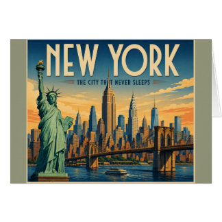 New York City Affisch - Frihet & Silhuett Hälsningskort