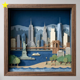 New York City Amerika Papperskonst Diorama Poster