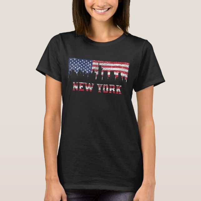 New York City amerikanska flagganhorisont T-shirt (Framsida)