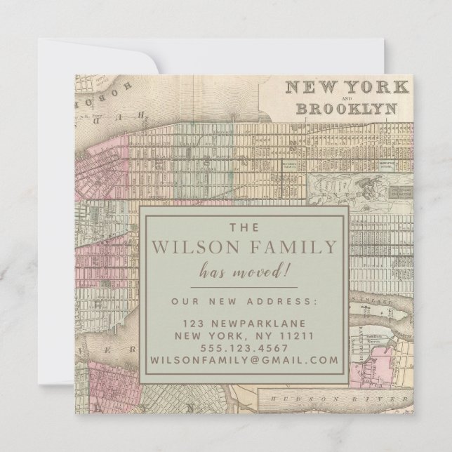 New York City Antique Karta Flytta Announcement Inbjudningar (Framsida)