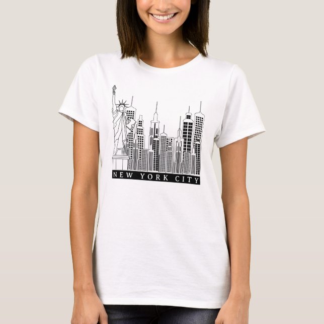 New York City Black and White Silhouette T-Shirt (Framsida)