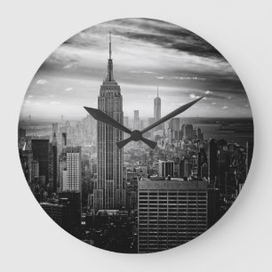 New York City Black and White Skyline Stor Klocka