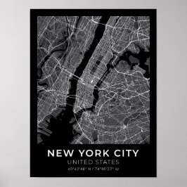 New York City Black City Karta Poster
