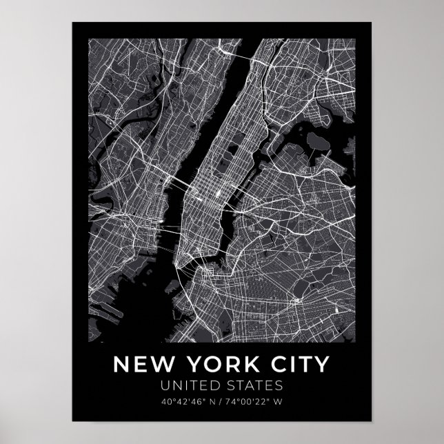 New York City Black City Karta Poster (Framsidan)