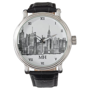 New York City Black Modern Skyline Travel NYC Armbandsur