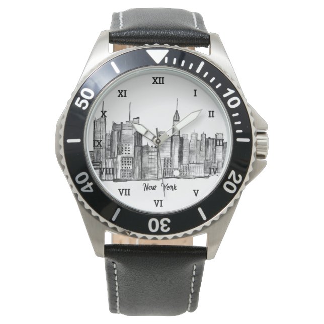 New York City Black Modern Skyline Travel NYC Armbandsur (Framsida)