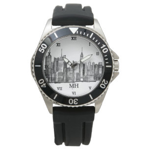 New York City Black Modern Skyline Travel NYC Armbandsur