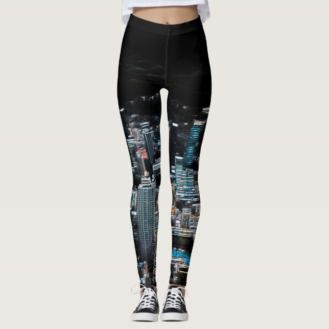 New York City Blacklight Nights Yoga Leggings (Framsida)