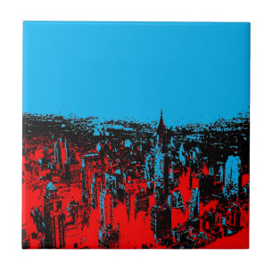 New York City Blue Pop Art Kakelplatta