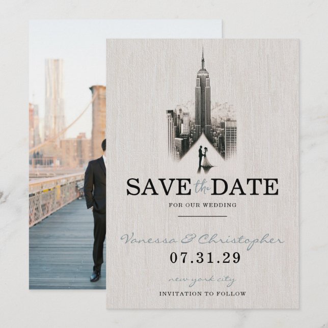 New York City Bride & Groom Save Date Spara Datumet (Fram/baksida)