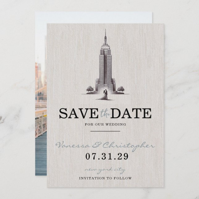 New York City Bride & Groom Save Date Spara Datumet (Fram/baksida)