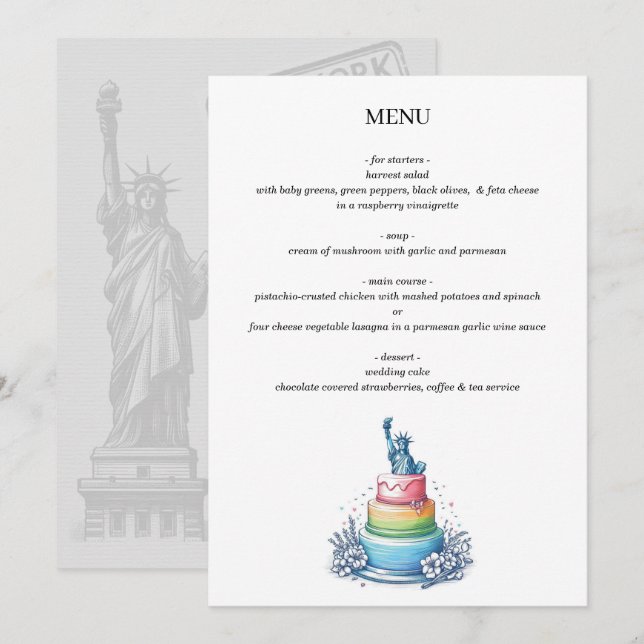 New York City Bröllop Cake Meny (Fram/baksida)
