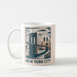 New York City Brooklyn Bridge Bold Retro Skyline Kaffemugg