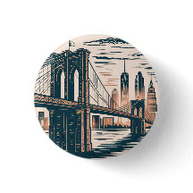 New York City Brooklyn Bridge Bold Retro Skyline