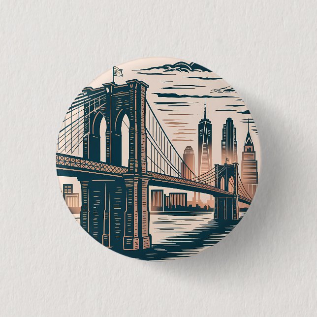 New York City Brooklyn Bridge Bold Retro Skyline Knapp (Framsida)