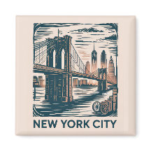 New York City Brooklyn Bridge Bold Retro Skyline