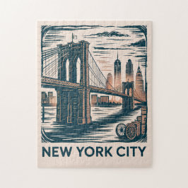 New York City Brooklyn Bridge Bold Retro Skyline Pussel