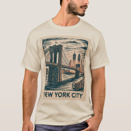 New York City Brooklyn Bridge Bold Retro Skyline T Shirt