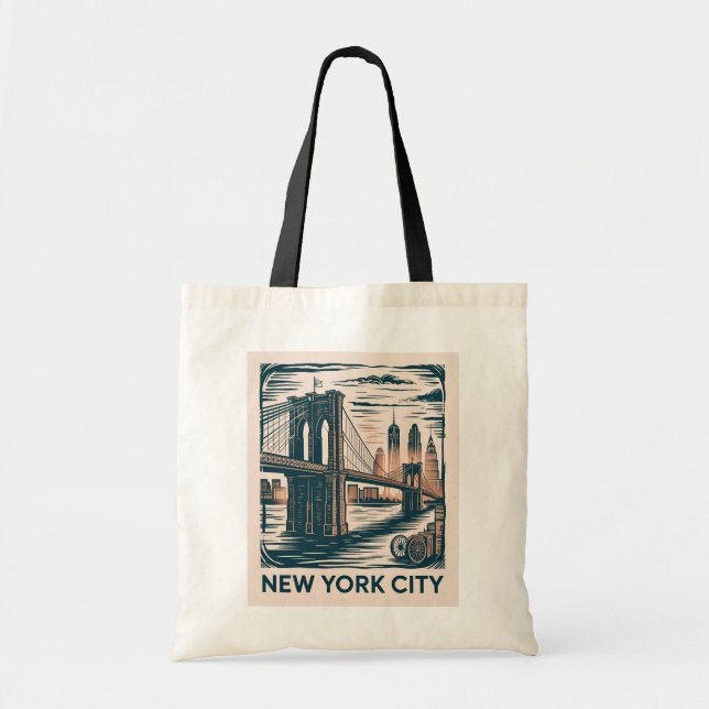 New York City Brooklyn Bridge Bold Retro Skyline Tygkasse (Framsidan)