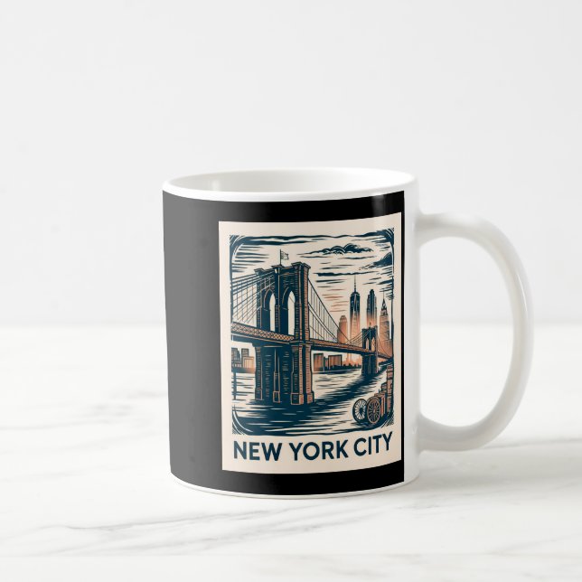 New York City Brooklyn Bridge Djärv Retro Skyline  Kaffemugg (Höger)