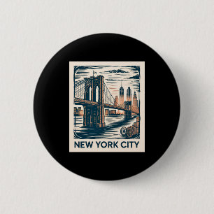 New York City Brooklyn Bridge Djärv Retro Stadssil Knapp