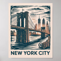 New York City Brooklyn Bridge Djärv Retro Stadssil