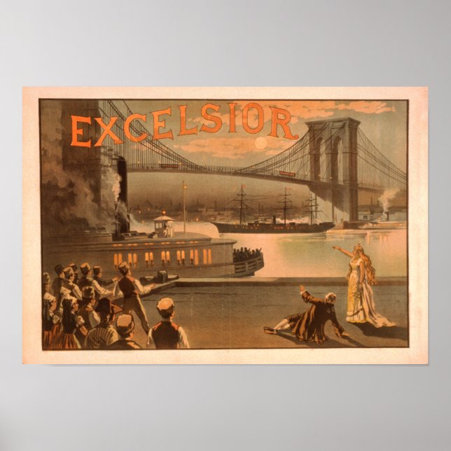 New York City Brooklyn Bridge "Excelsior" Poster (Framsidan)