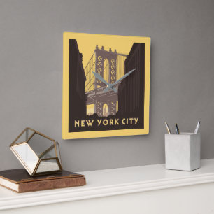 New York City   Brooklyn Bridge Fyrkantig Klocka