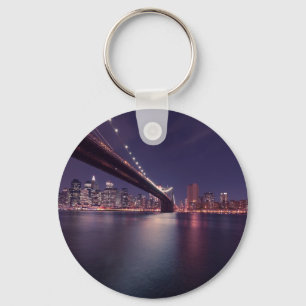 New York City Brooklyn Bridge Night Skyline Nyckelring