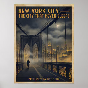 New York City Brooklyn Bridge Noir Vintage Resa Poster