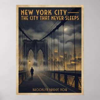 New York City Brooklyn Bridge Noir Vintage Resa  Poster