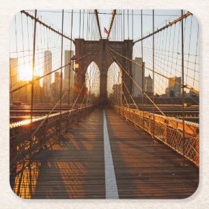 New York City Brooklyn Bridge Sunrise Underlägg Papper Kvadrat